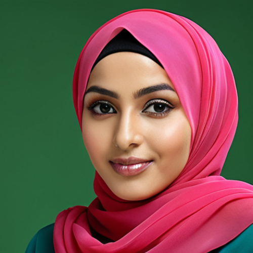 Home 4 **A woman wearing a scarf hijab in a vibrant color. The hijab is made of chiffon fabric and is styled elegantly for a party. The background is festive and celebratory.**