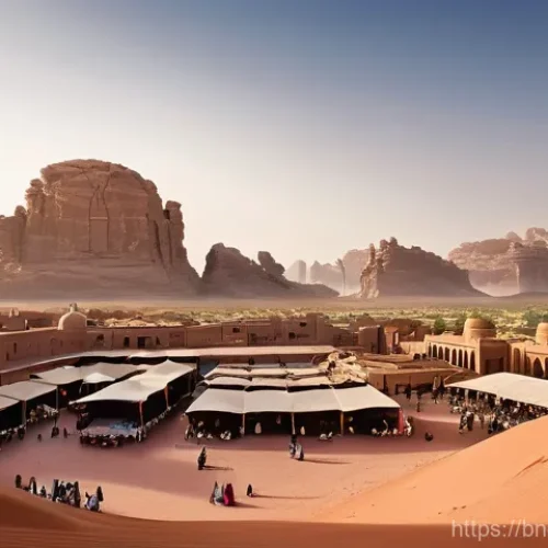 Home 31 사우디아라비아와 UAE의 차이점 - **Saudi Arabian Heritage Meets Modern Ambition:** A panoramic view of an ancient Al-Ula-like landsca...